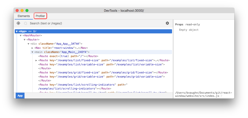 New DevTools "profiler" tab